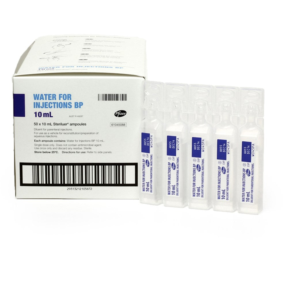 Pfizer Water for Injections BP 10mL – Sterile Ampoules
