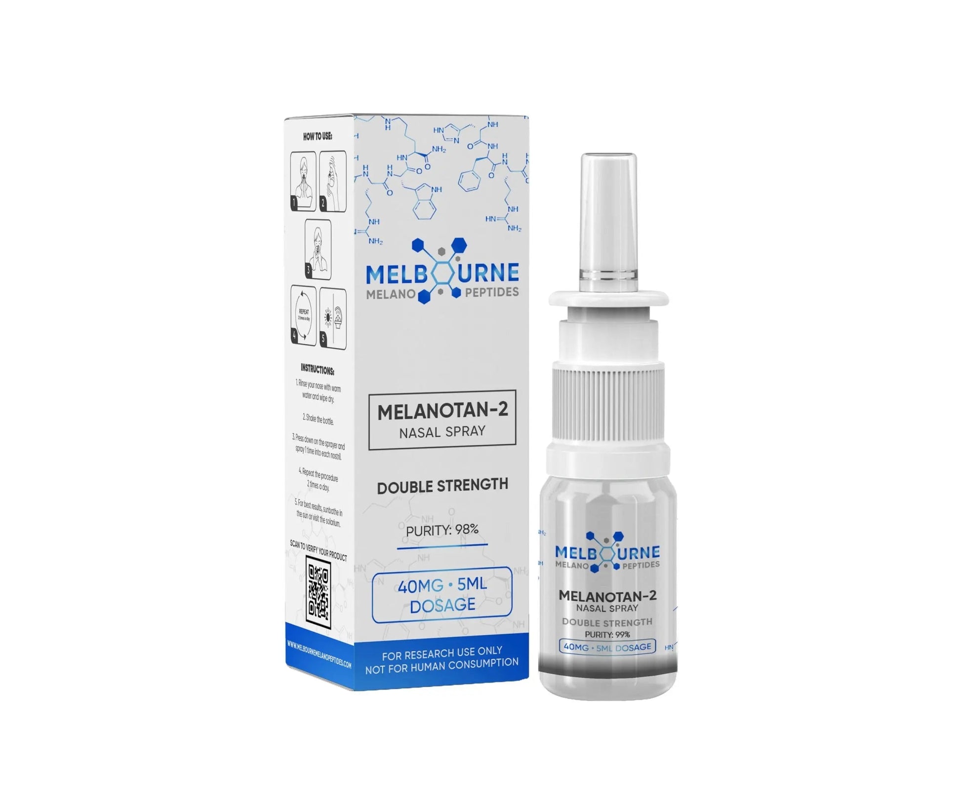 Melanotan II (MT2) Nasal Spray 40mg/5ml DOUBLE STRENGTH Melbounemelanopeptides